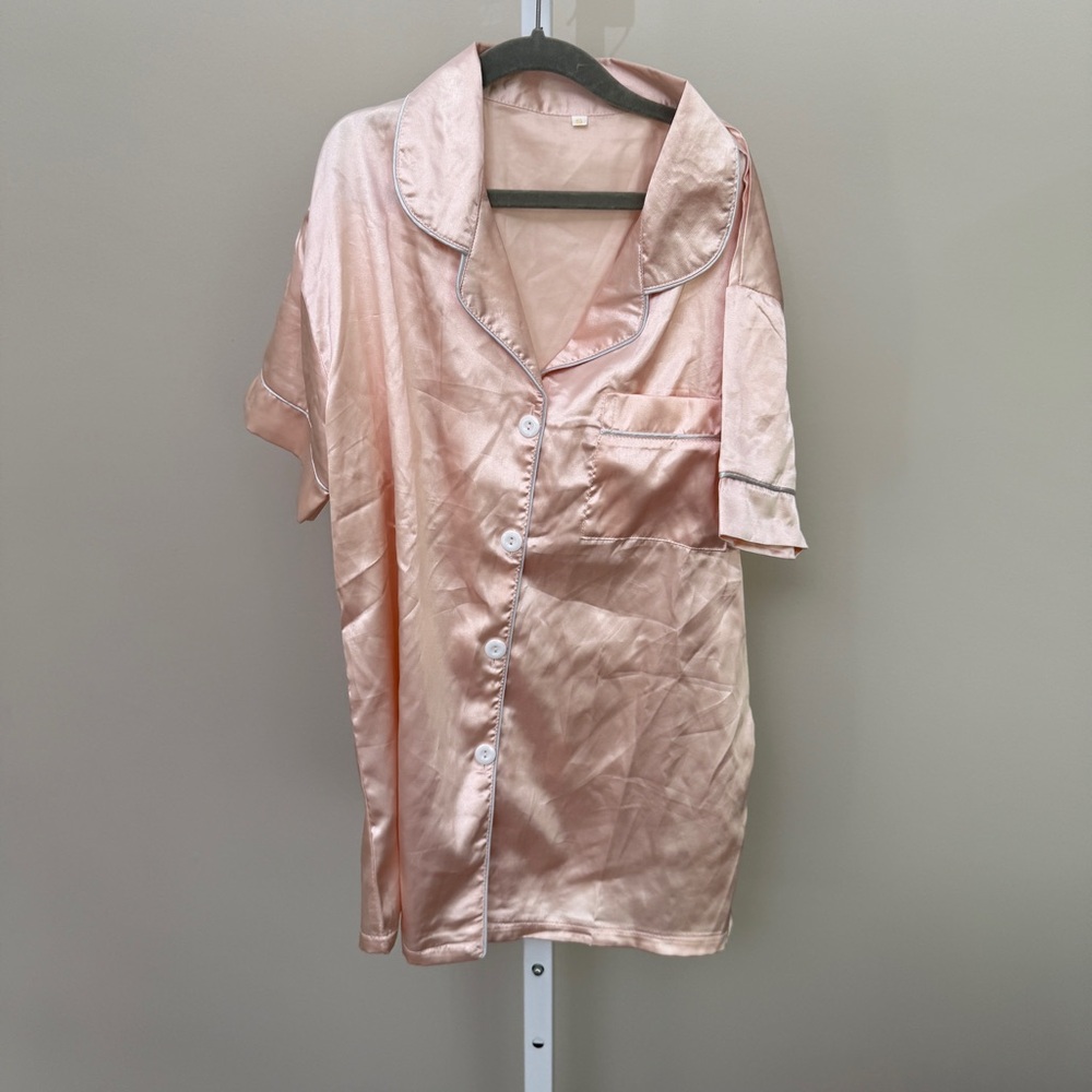 Silky Pink Button-Up Pajams top and bottom size S